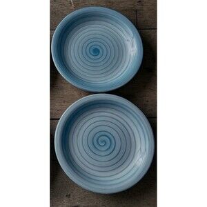 Citrus Grove Aqua Blue Swirl 10.5” Dinner Plates Hand Painted Set of 2 Costal